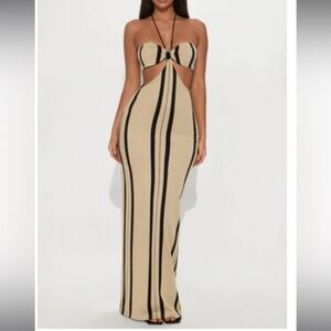 Fashion Nova Beige and Black Maxi Dress